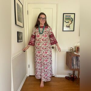 70s Vintage Ramona Rull Bird Print Mirrored Caftan